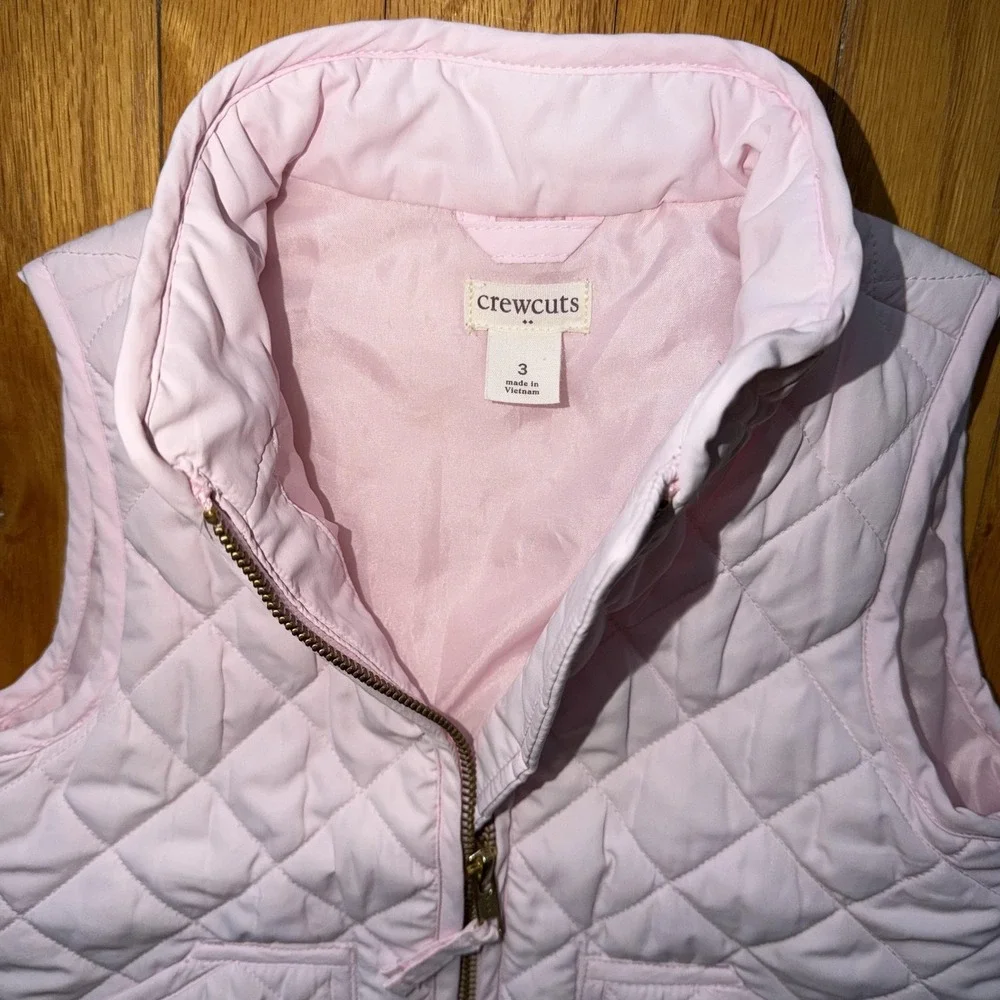 Crewcuts Vest Girls 3T Pink Quilted Puffer Insulated Spring Zip Pockets Layering